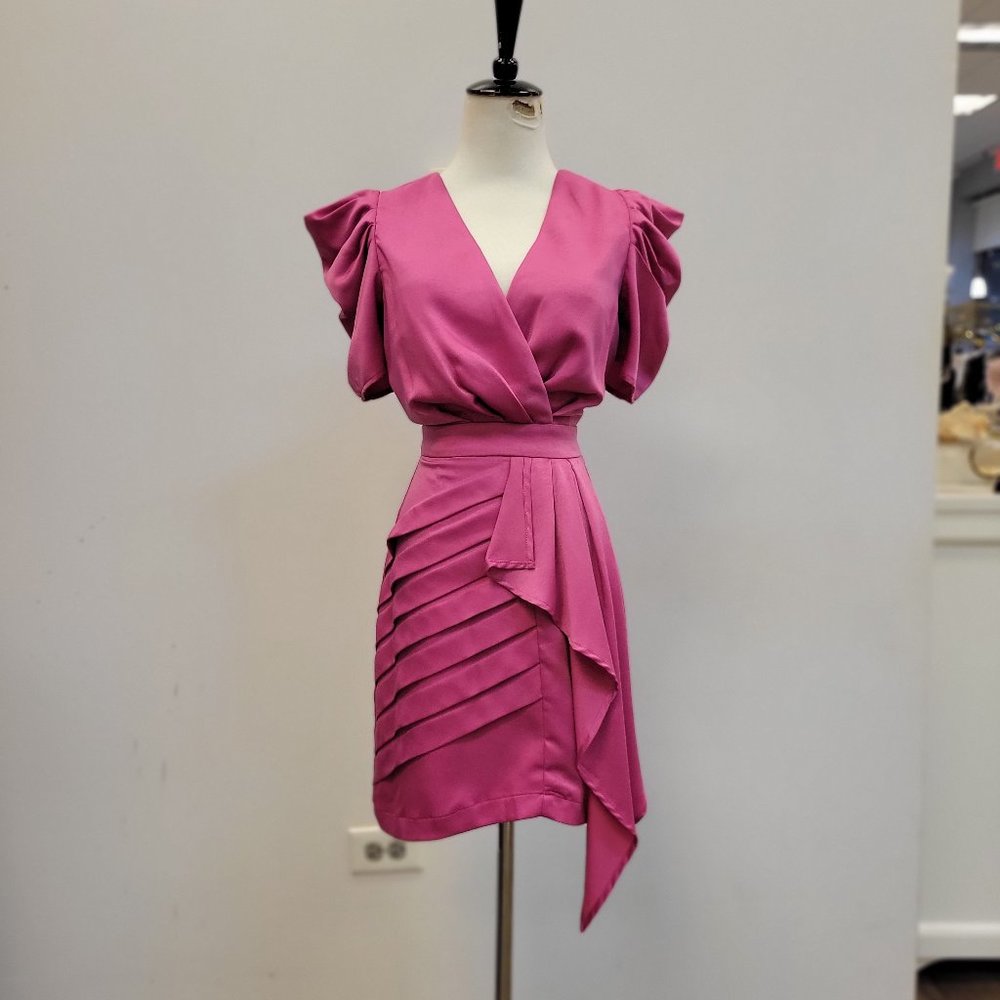 FUCHSIA PINK MINI COCKTAIL DRESS WITH RUSHING